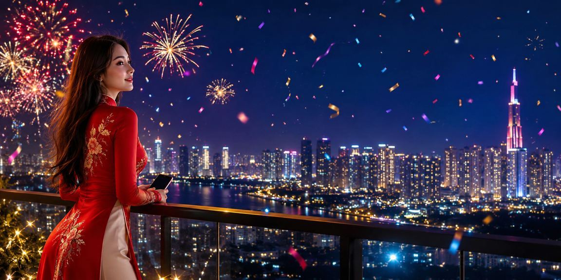 Người dùng TP. Hồ Chí Minh mặc áo dài đăng ký tài khoản và nhận bonus trực tuyến trên điện thoại