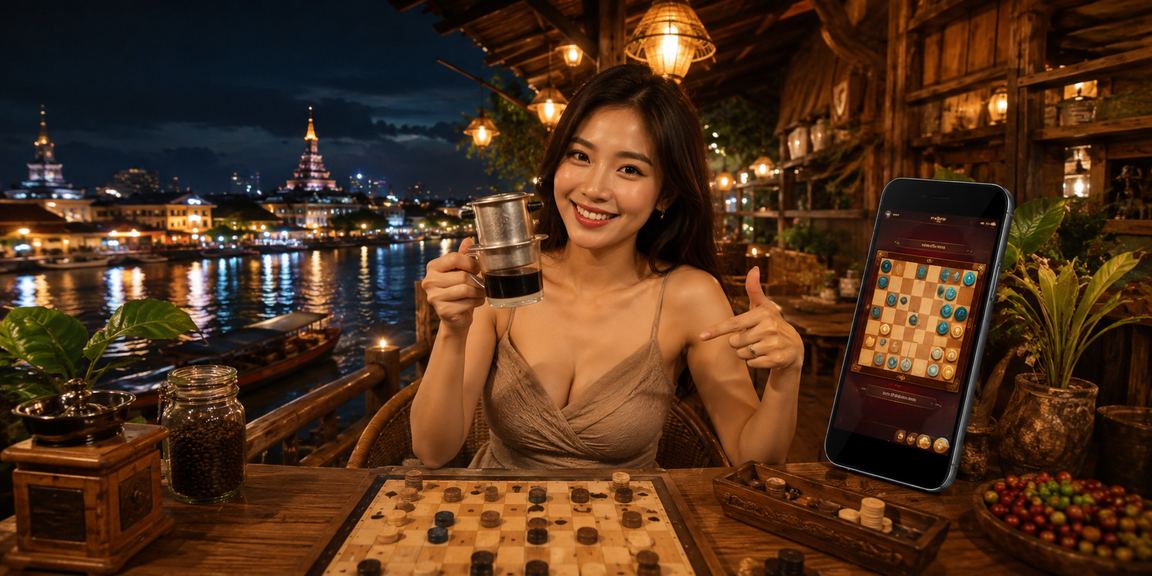 Người chơi thư giãn với bài và cà phê bên dòng sông Mekong