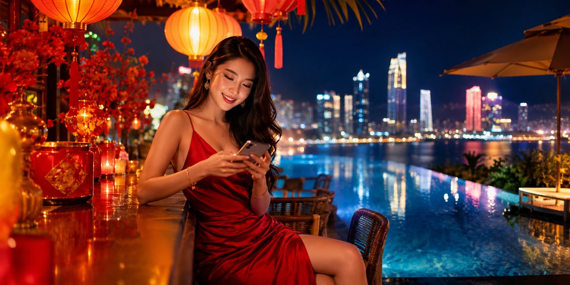 Người dùng Nha Trang vui vẻ nhận cashback bonus tại chợ đêm ven biển qua điện thoại
